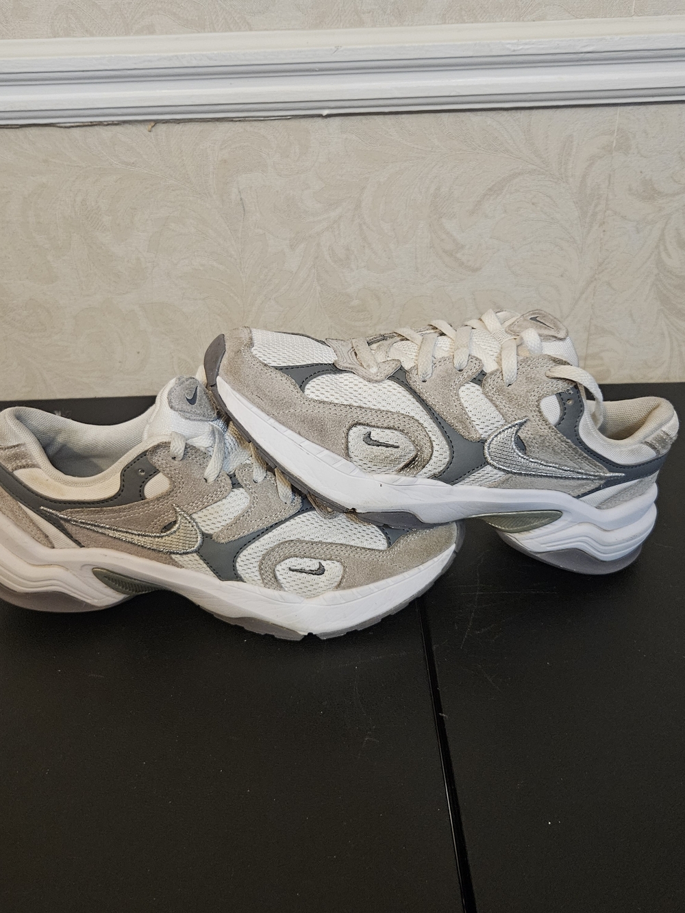 Nike Women's Al8 Gray White Mesh Suede Running Sneakers